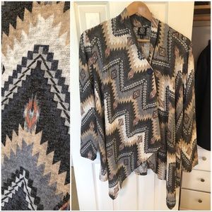 Bobeau Aztec One Button Wrap Cardigan